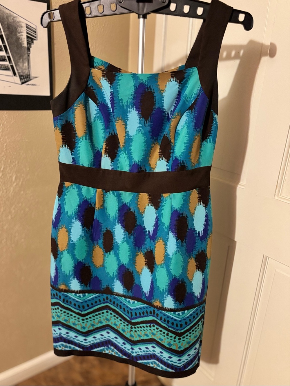 Cato Teal Multi-Spot Midi Dress with Dark Trim